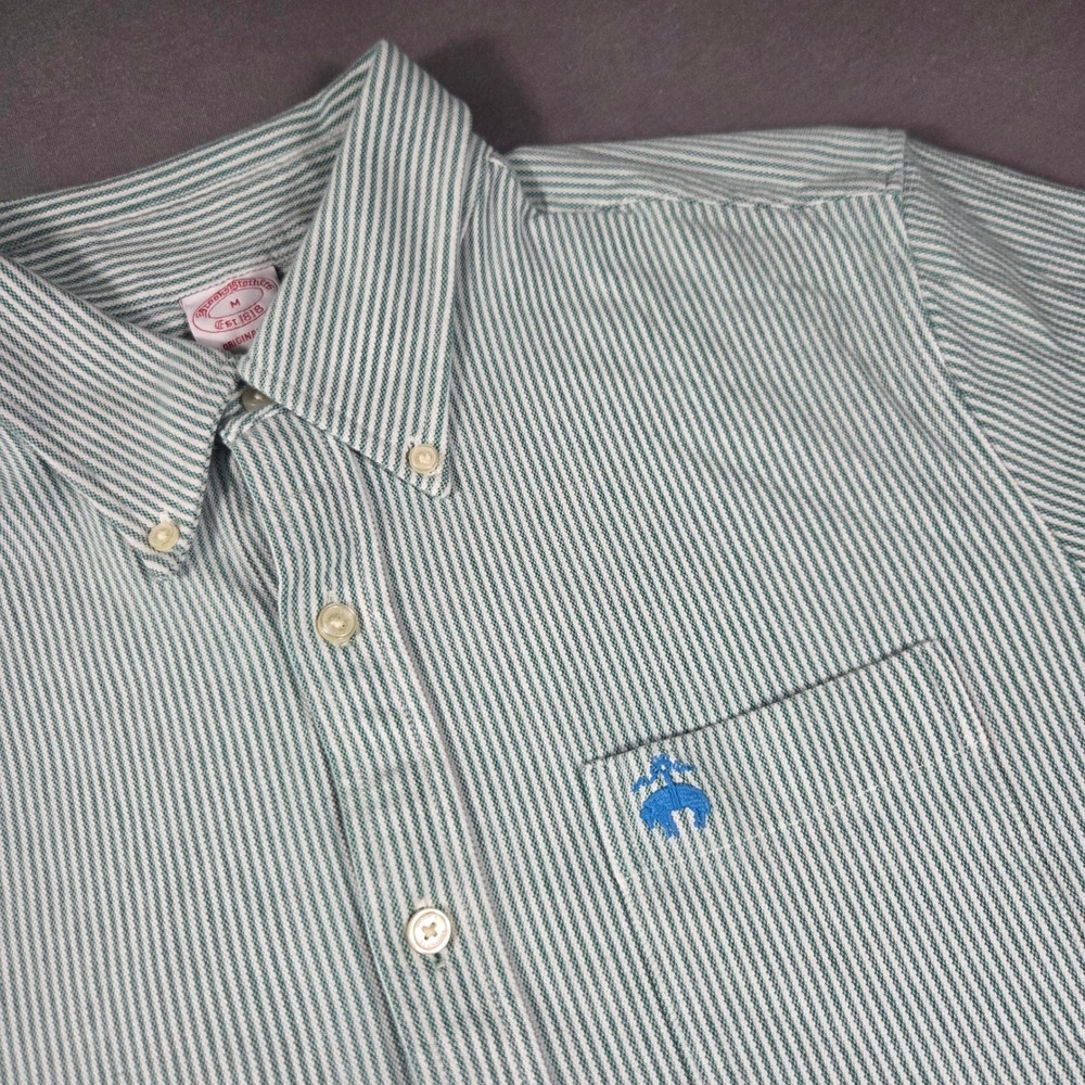 Brooks Brothers Mens M Original Fit Green White Striped Short Sleeve Shirt